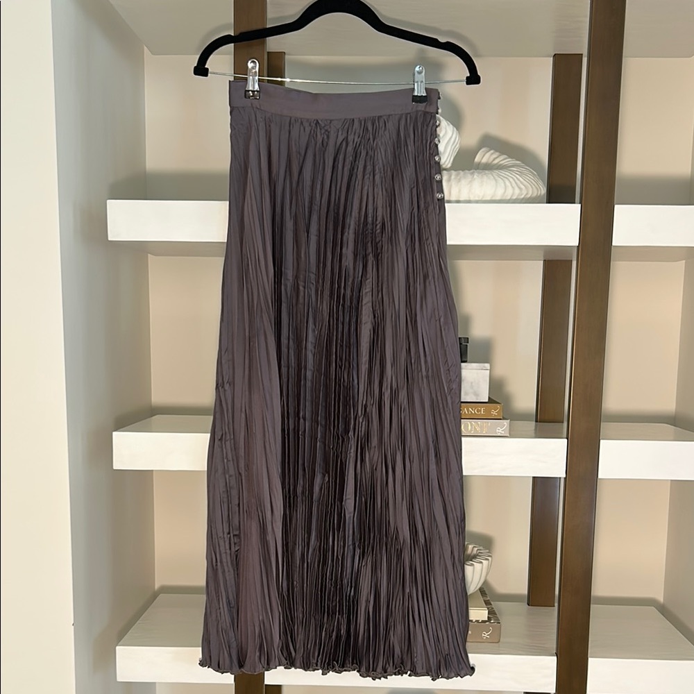 Rachel Comey Oates Satin Plisse Pleat Button Skirt - Silvery Color - Picture 2 of 6